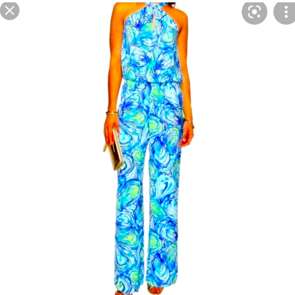 Lilly Pulitzer Emmy jumpsuit XL blue neon green preppy